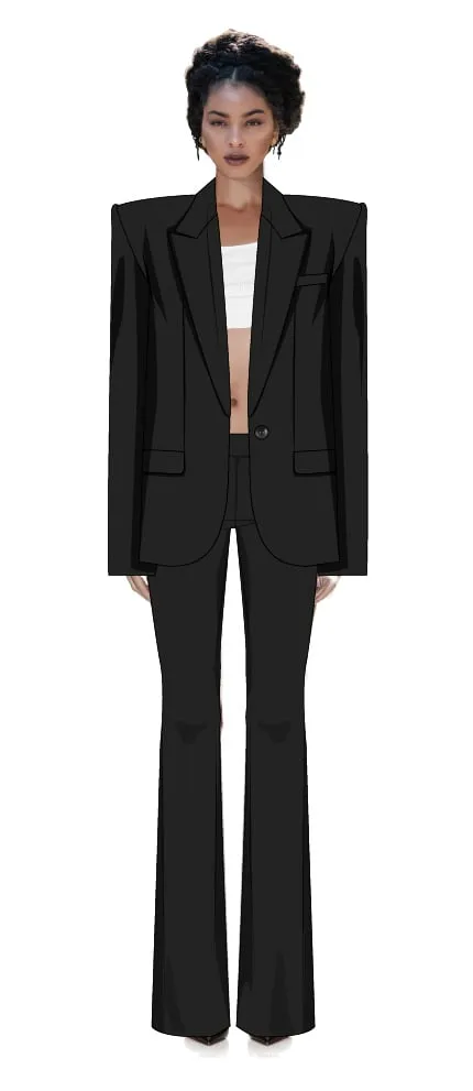 Croquis illustration — black oversized blazer and trouser suit
