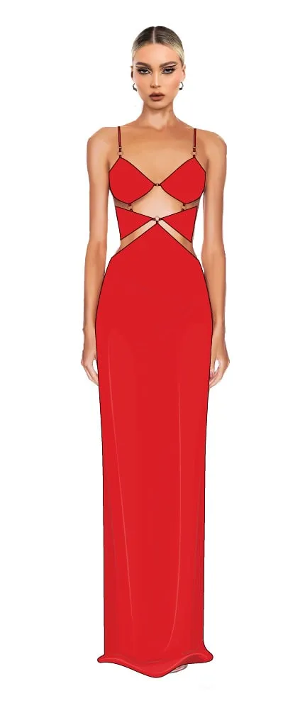 Croquis illustration — red cutout slip gown
