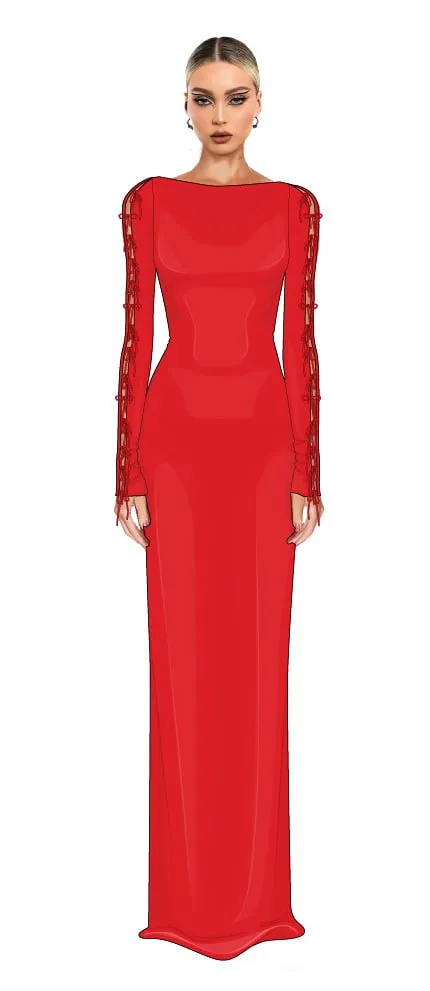 Croquis illustration — red long-sleeve gown