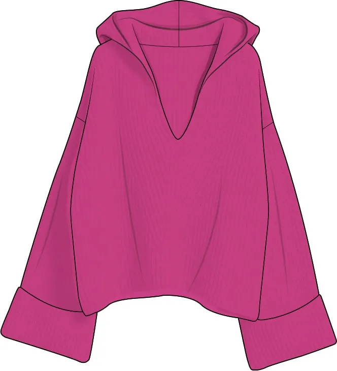 Technical flat — magenta oversized hooded pullover