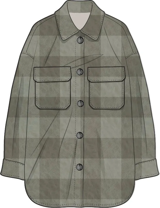 Technical flat — plaid shirt jacket