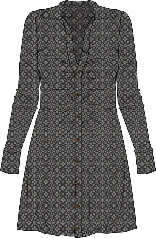 Technical flat — printed long-sleeve shirt dress