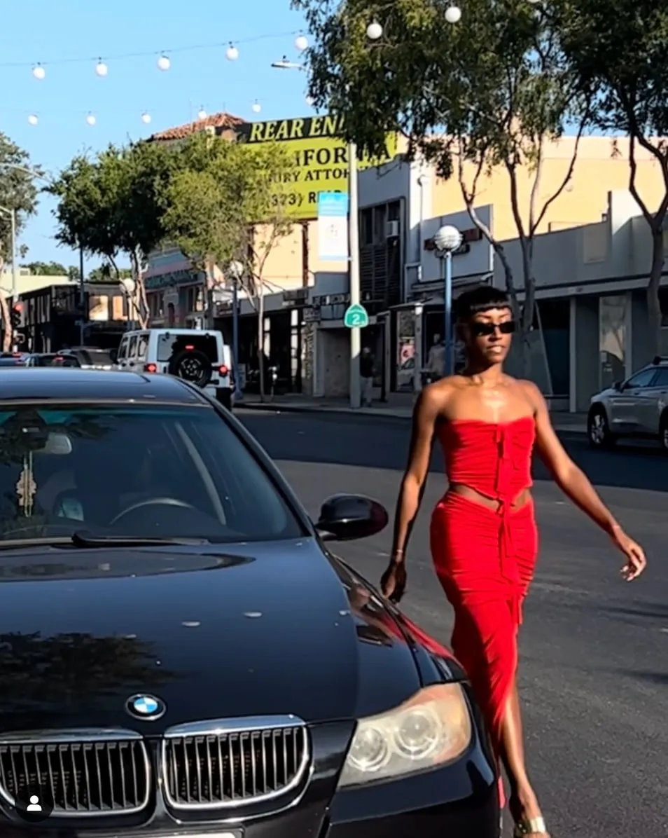 NBD red corset set, street editorial