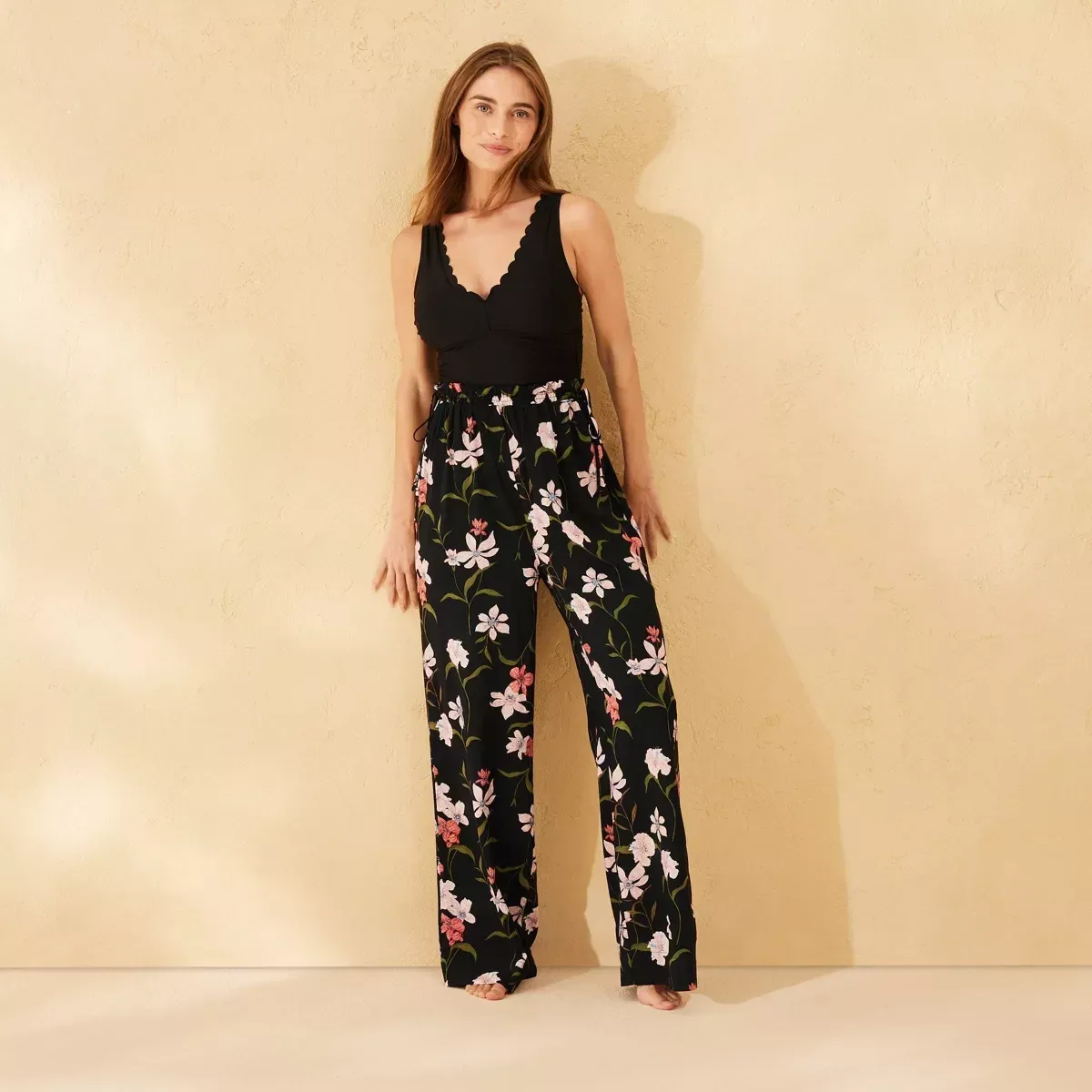 Shade & Shore black top and floral beach pant set