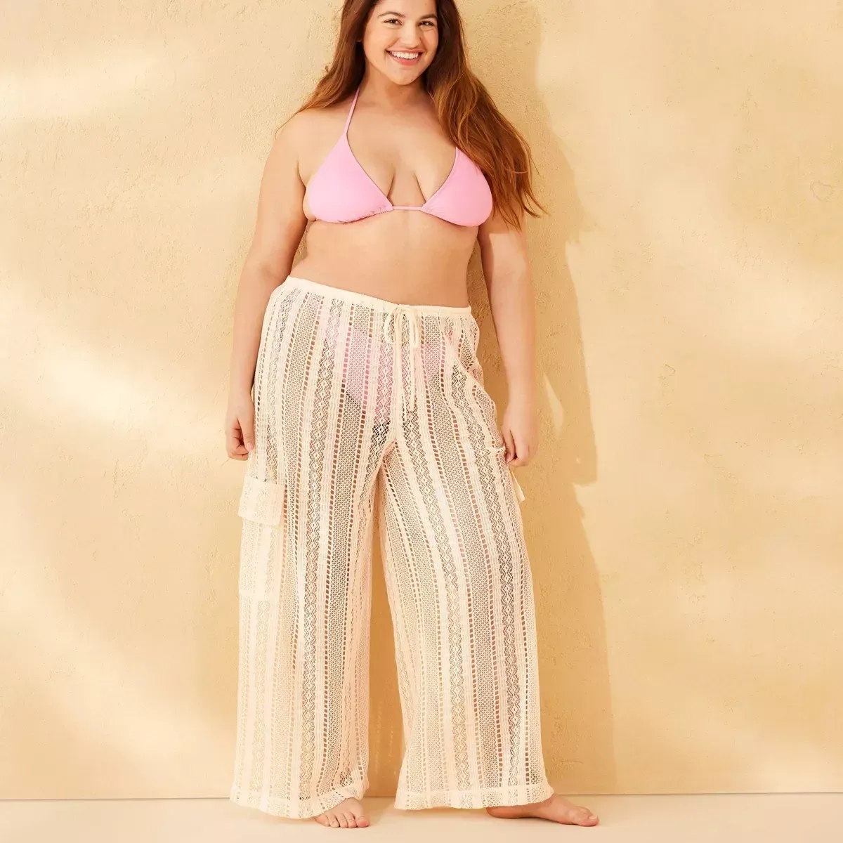 Wild Fable pink bikini and crochet beach pants